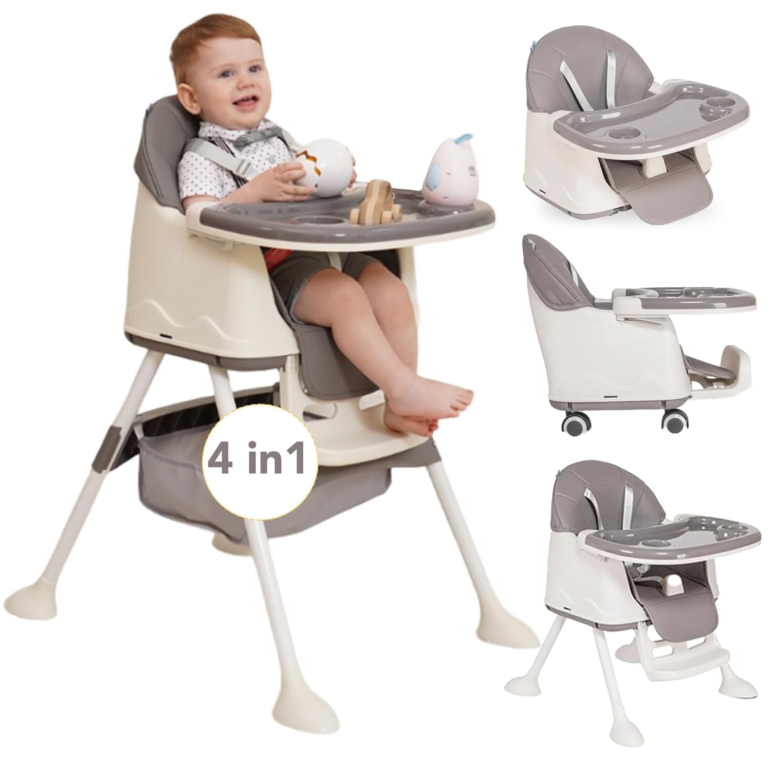 4-in-1 Convertible Baby Highchair - Grow with Your Child - Gray