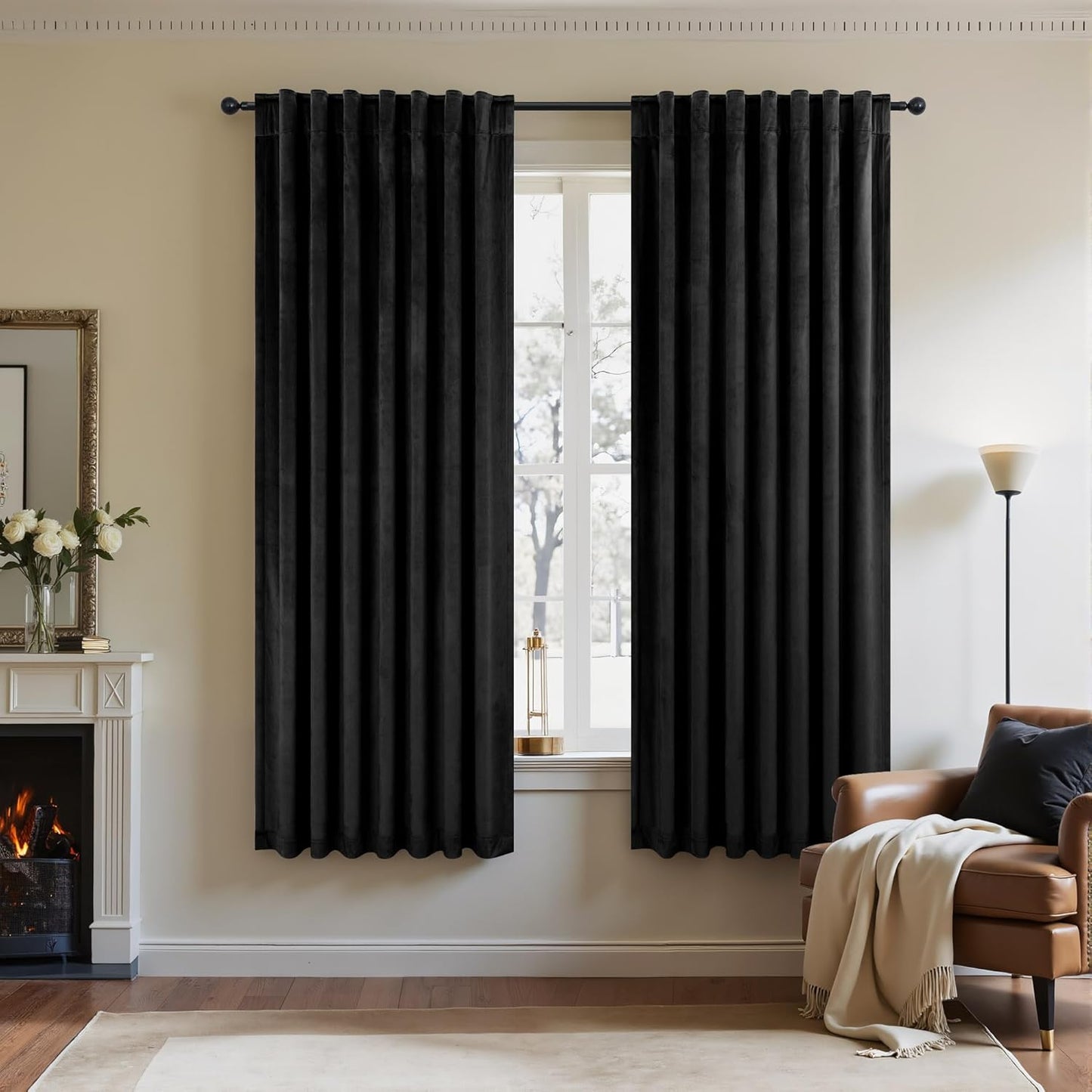 Pitalk Black Out Velvet Room Darkening Curtains 63 Inch