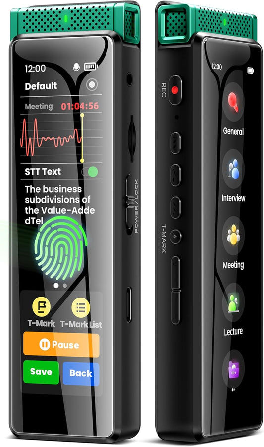 136GB Digital Voice Recorder with Playback and Bluetooth Functionality