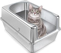 Stainless Steel Litter Box - High Side XXL Metal Cat Litter Box