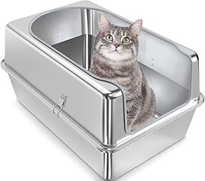 Stainless Steel Litter Box for Big Cats & Multiple Cats Use