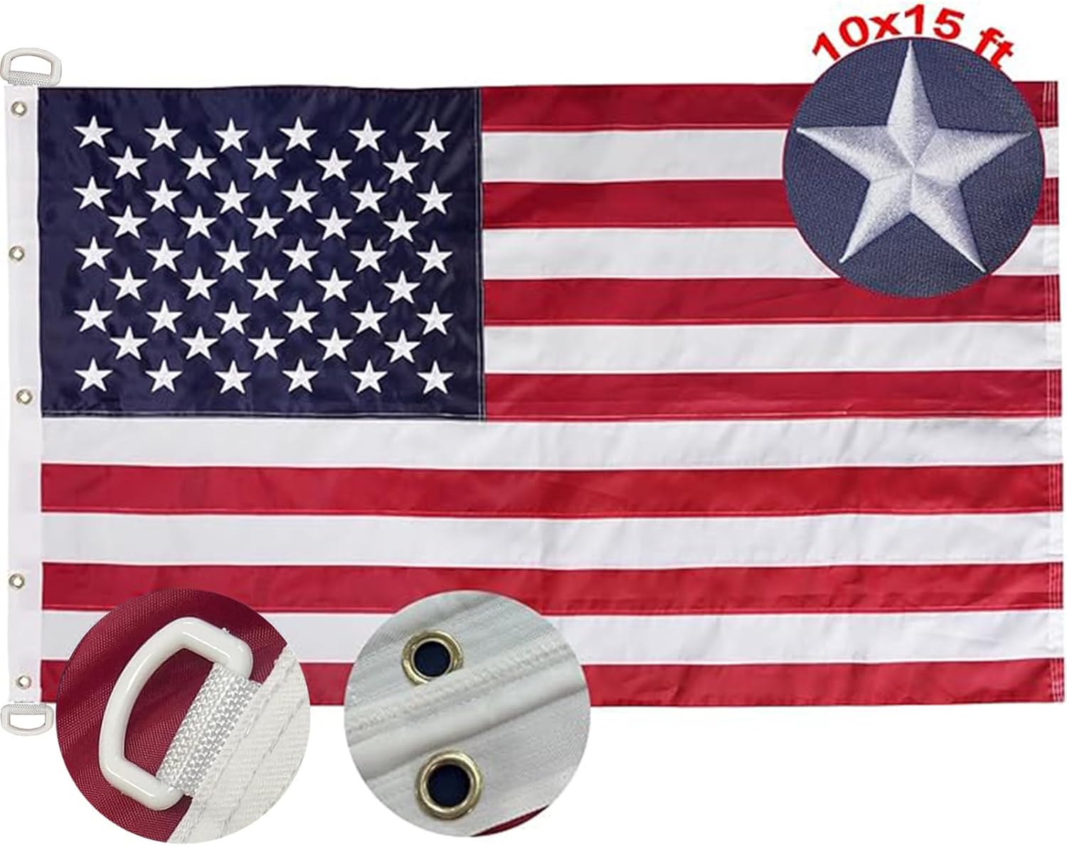 Large American Flag 10x15 ft with Embroidered Stars for Outdoors