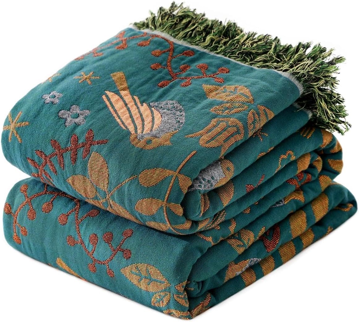 Boho Throw Blanket for Bed 100% Cotton Ultra Soft Rustic Quilt