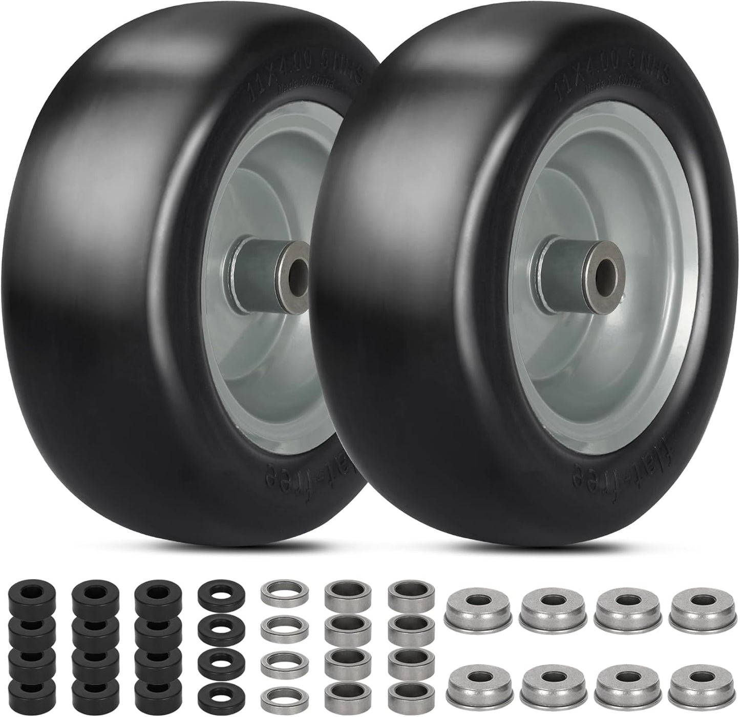 11x4.00-5 Flat Free Lawn Mower Tires with Universal Adapter Kit