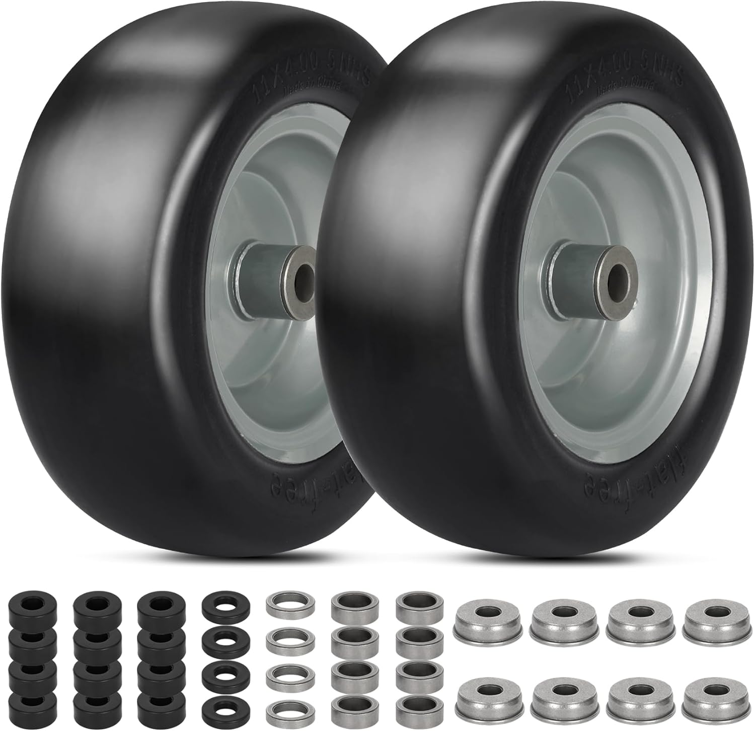 11x4.00-5 Flat Free Lawn Mower Tires with Universal Adapter Kit