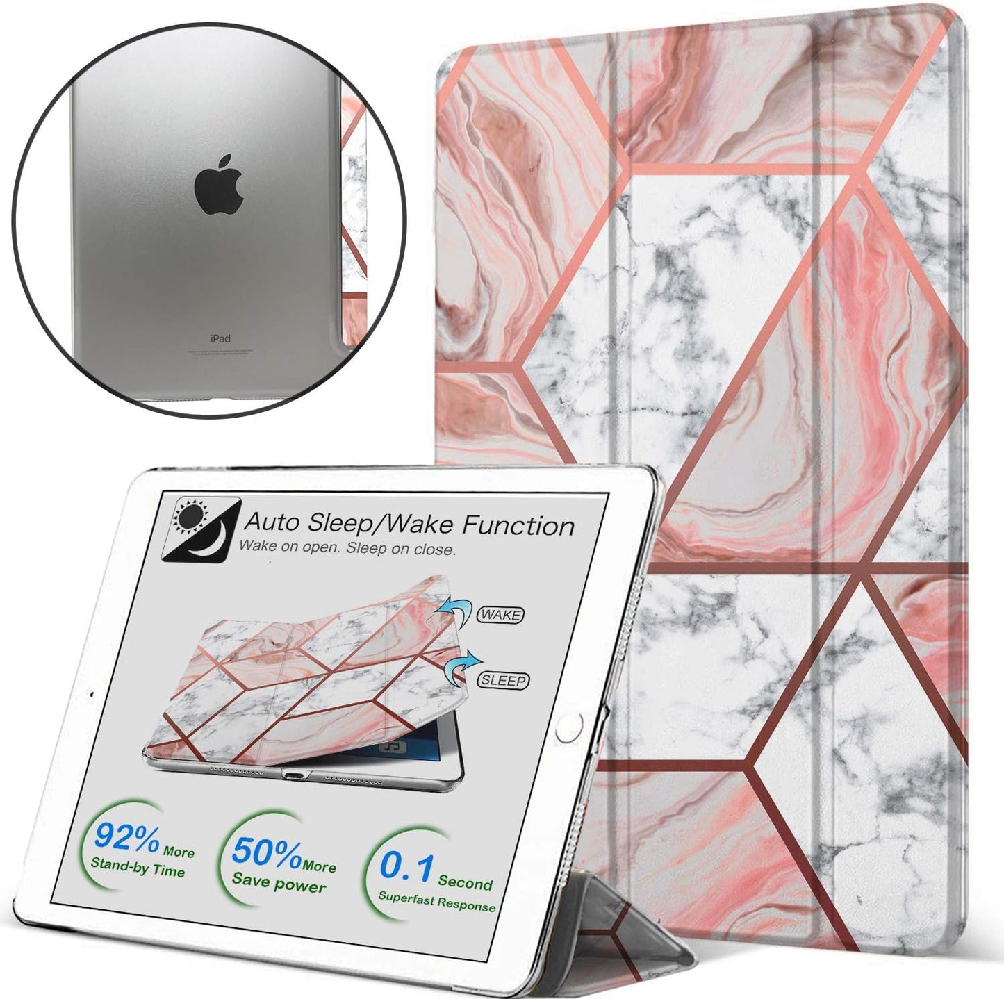 DuraSafe Cases for iPad 2 3 4 Gen - Marble Pink Flip Cover