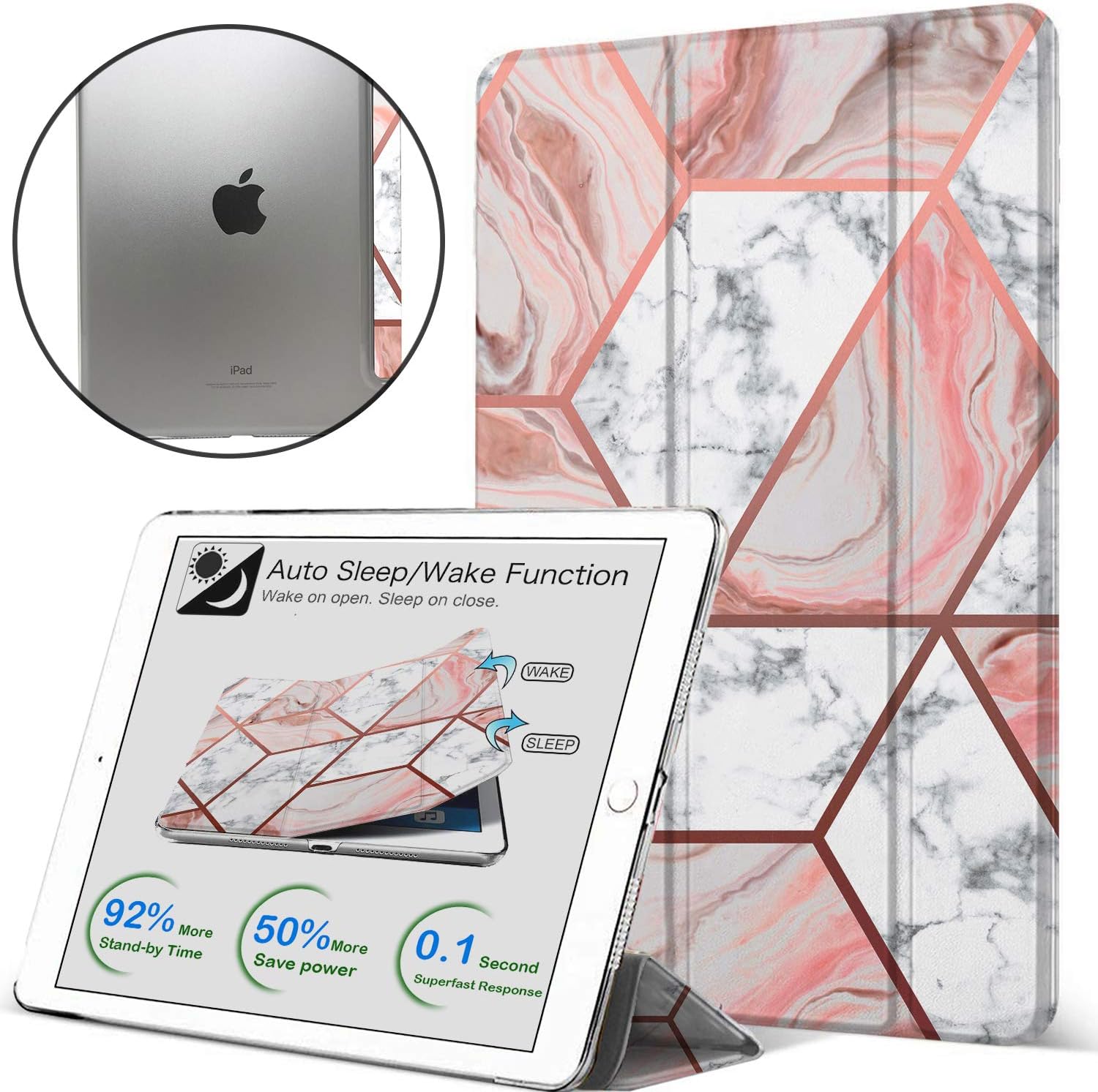 DuraSafe Cases for iPad 2 3 4 Gen - Marble Pink Flip Cover