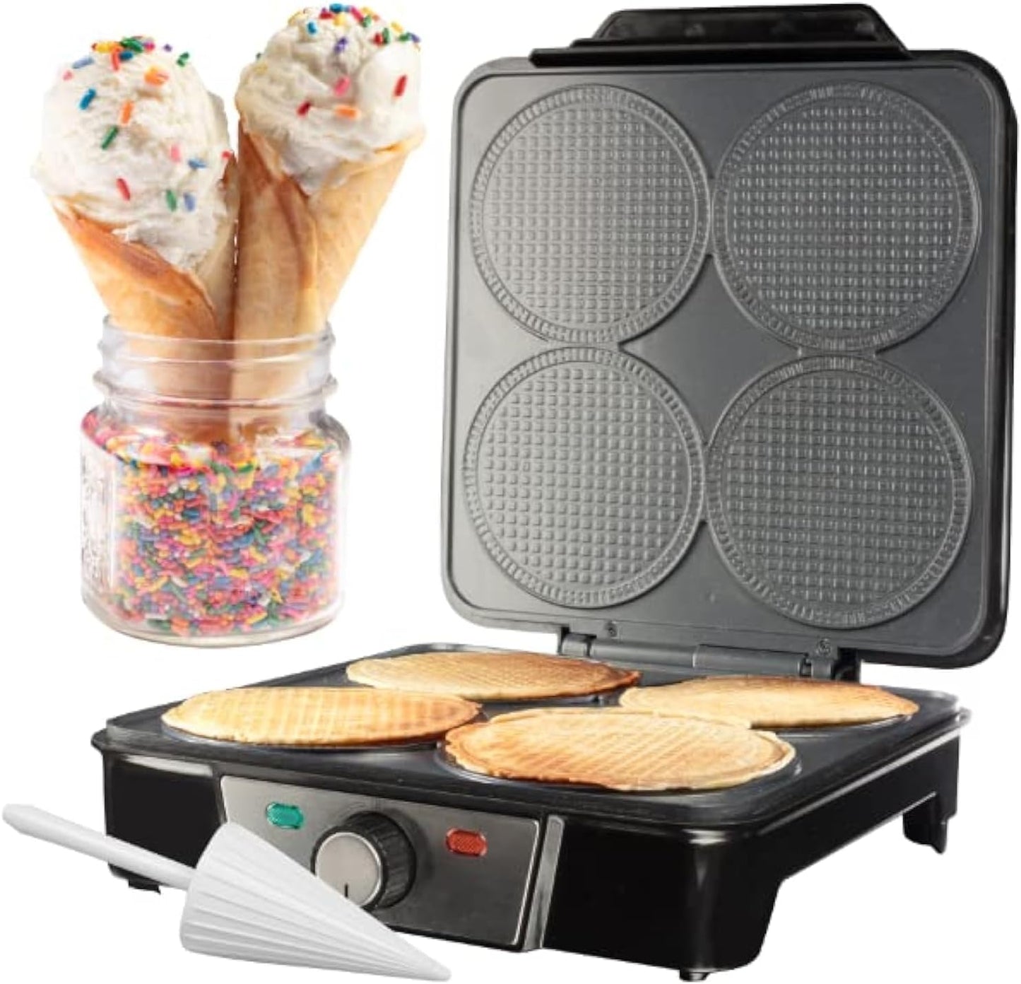 CucinaPro Mini Cone Maker - Bake 4 Delicious Cones at Once!