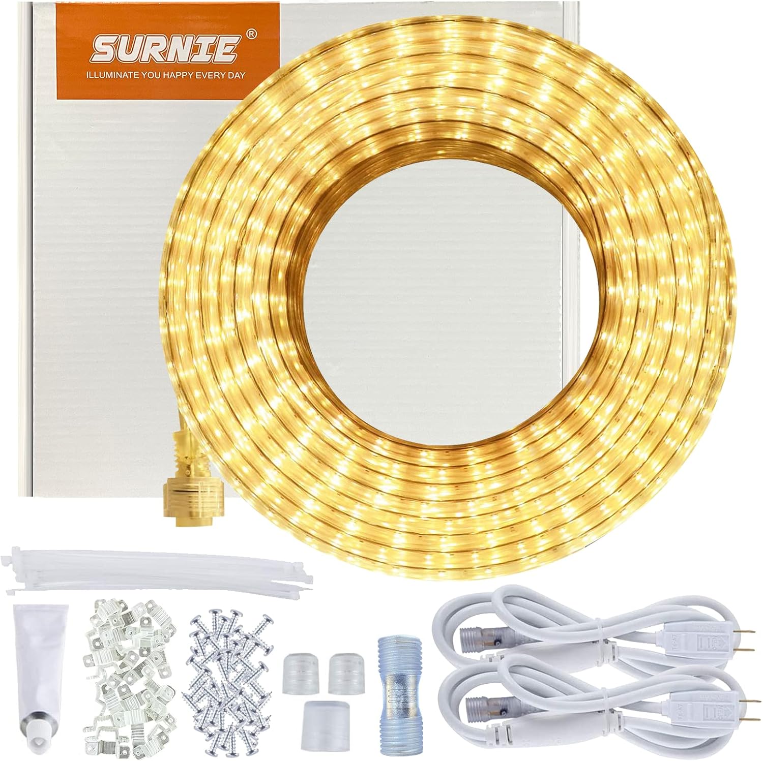 SURNIE LED Rope Lights Outdoor Waterproof Warm White 50ft