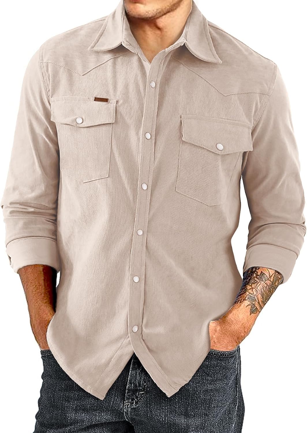 JMIERR Men's Corduroy Shirts Casual Western Long Sleeve Shacket