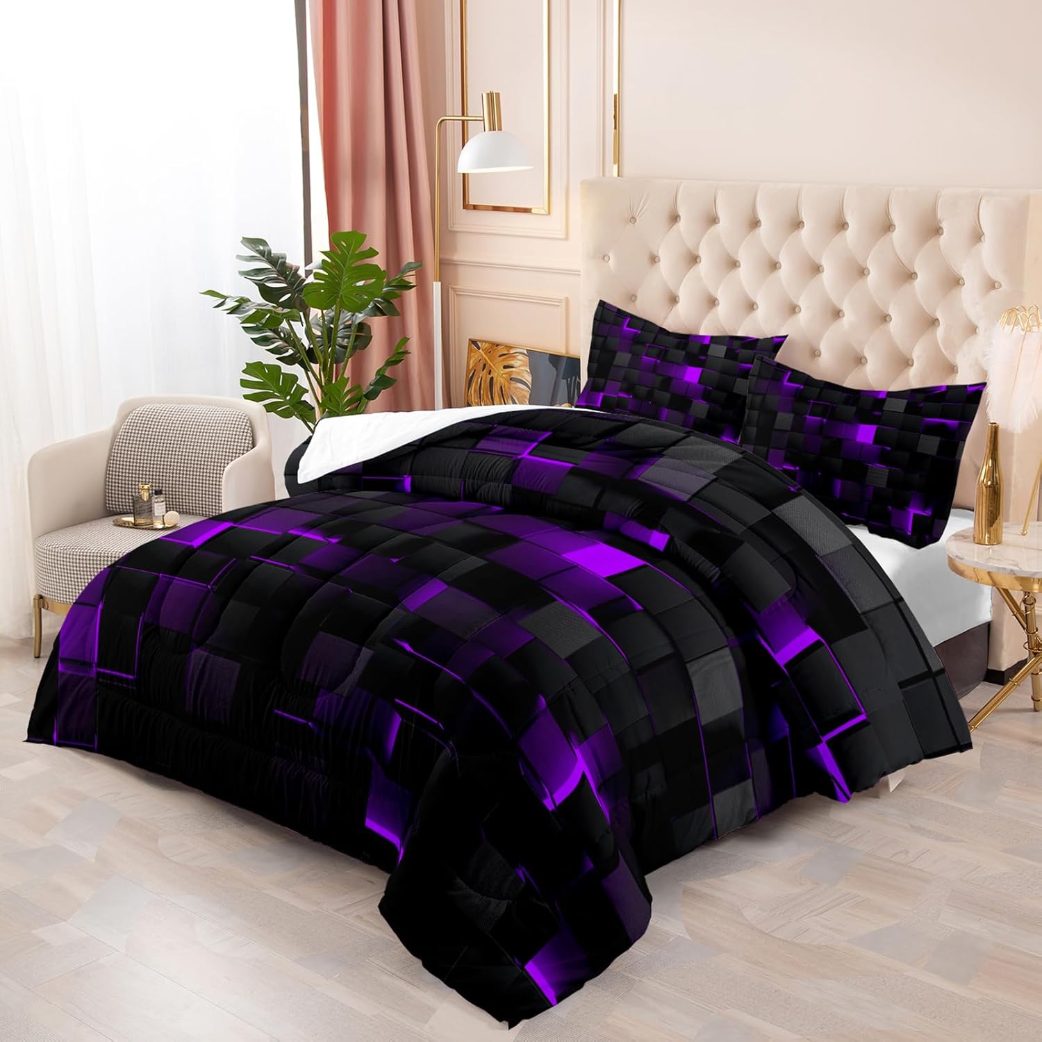 Geometric Violet Black Comforter Set for Modern Teen Boys