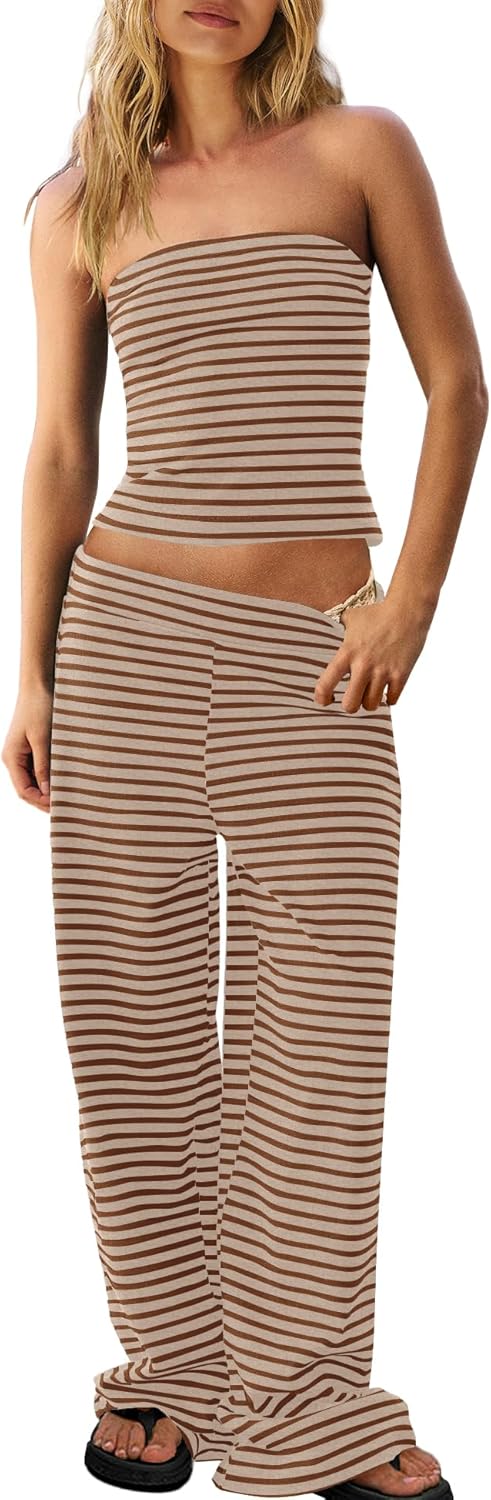 Panadila Womens Striped Two Piece Set for Summer Beach Fun