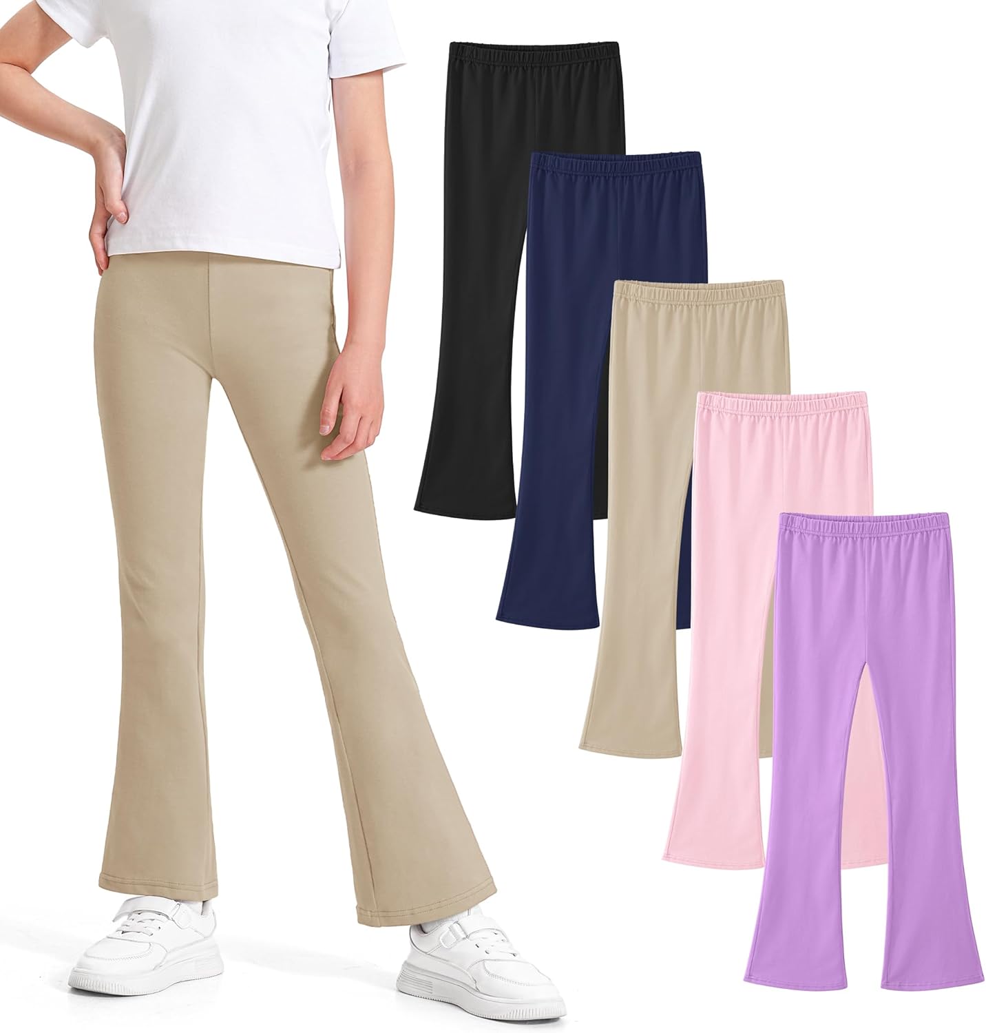 Girls Flare Leggings High Waist Bell Bottom Pants 5 Pack