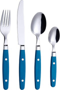 ANNOVA Silverware Set Retro Rivet Colorful Stainless Flatware - Blue