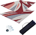RV Patio Mat Outdoor Tent and Grass Mat (Red Wave, 9 ft x 12 ft)
