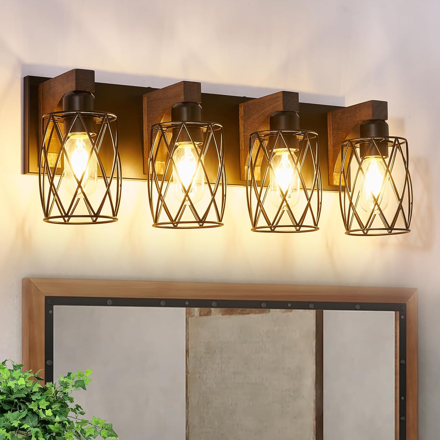 4-Light Farmhouse Bathroom Vanity Light for Rustic Style