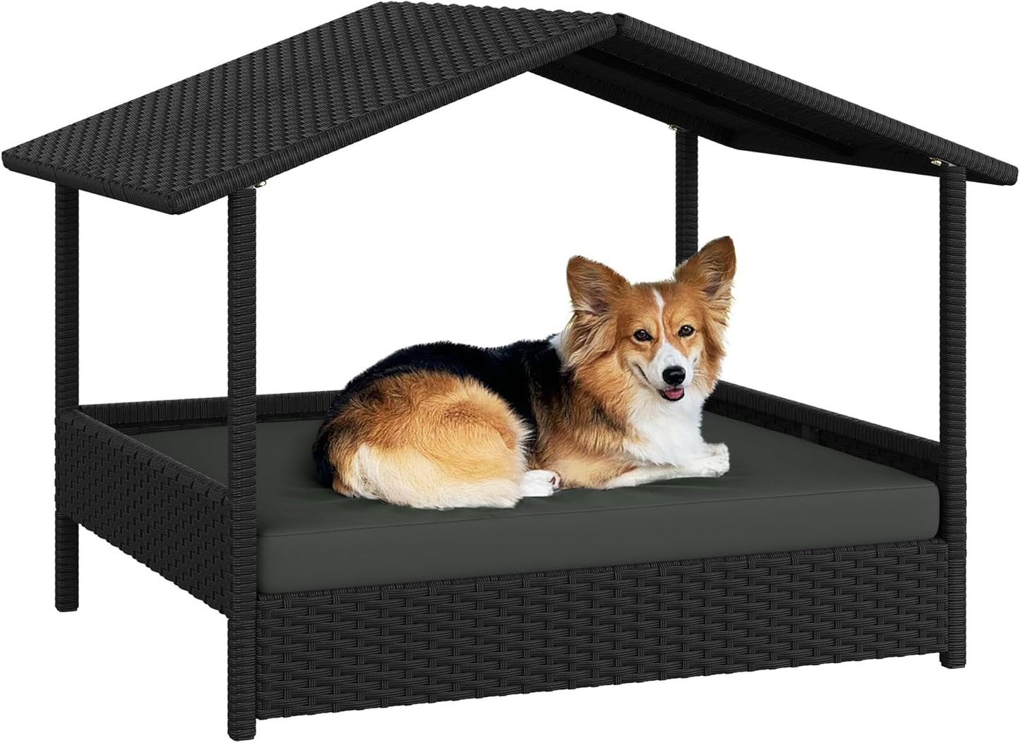 Yaheetech Wicker Dog House with Canopy for Small Dogs