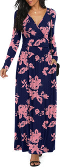 LILBETTER Women Long Sleeve Deep V Neck Loose Maxi