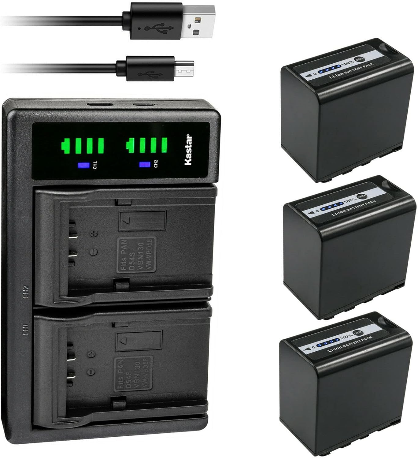 Kastar 3-Pack Battery and USB Charger for Panasonic Cameras