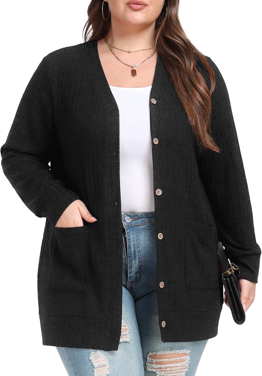 Plus Size Cardigan for Women Open Front Lightweight Sweater