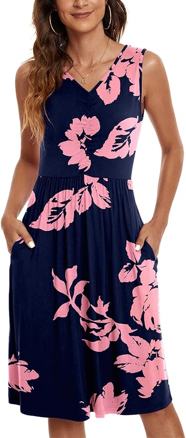 NILOUFO Womens Summer Casual Sleeveless V Neck Midi Dress
