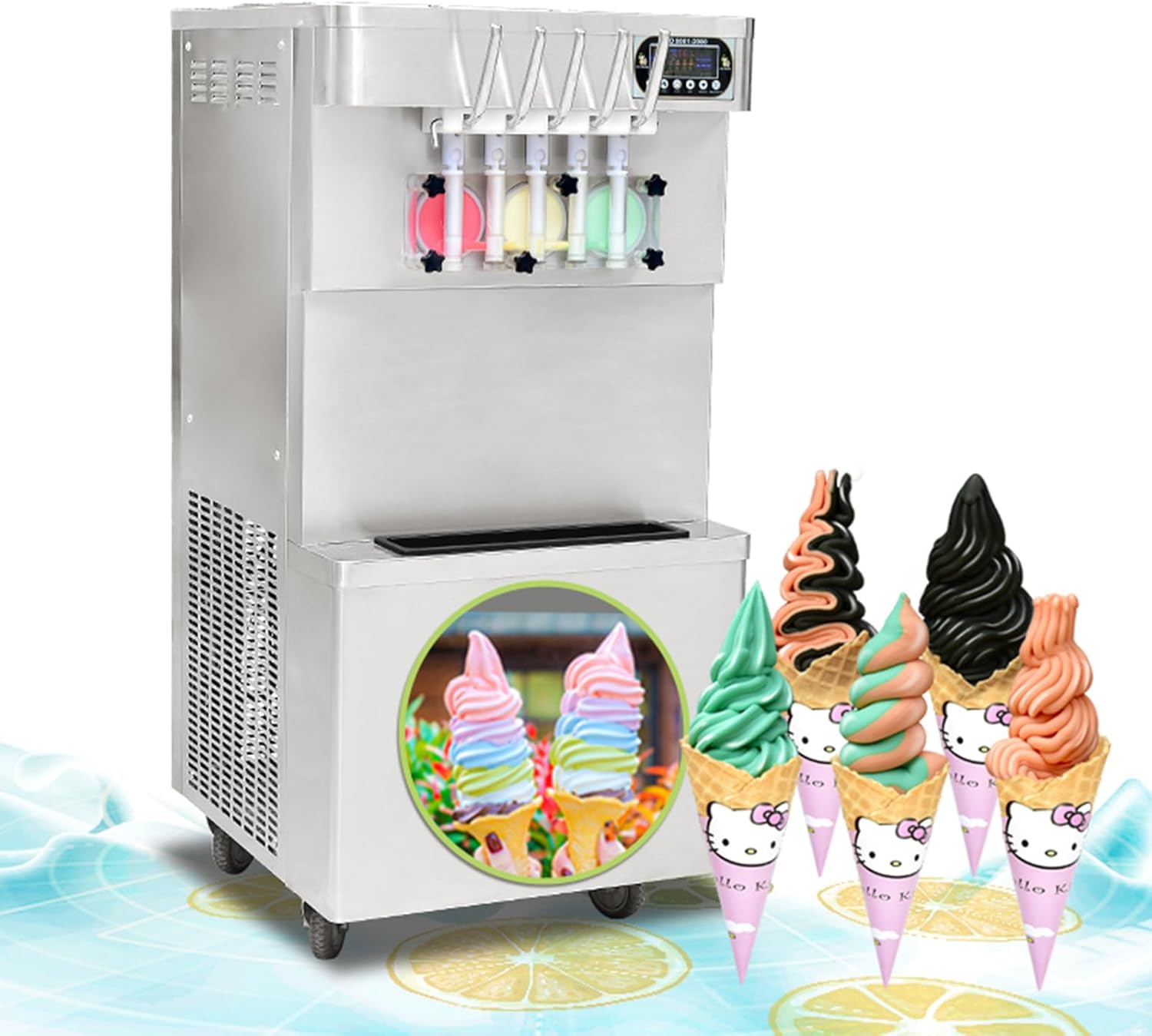 Kolice 5-Flavor Soft Serve Machine: ETL Certified, Touch Screen Control