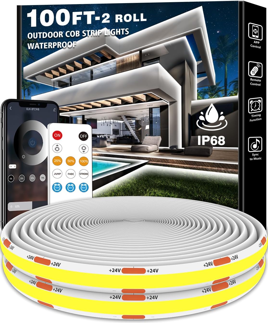 100ft COB Outdoor LED Strip Lights Waterproof for Any Setting