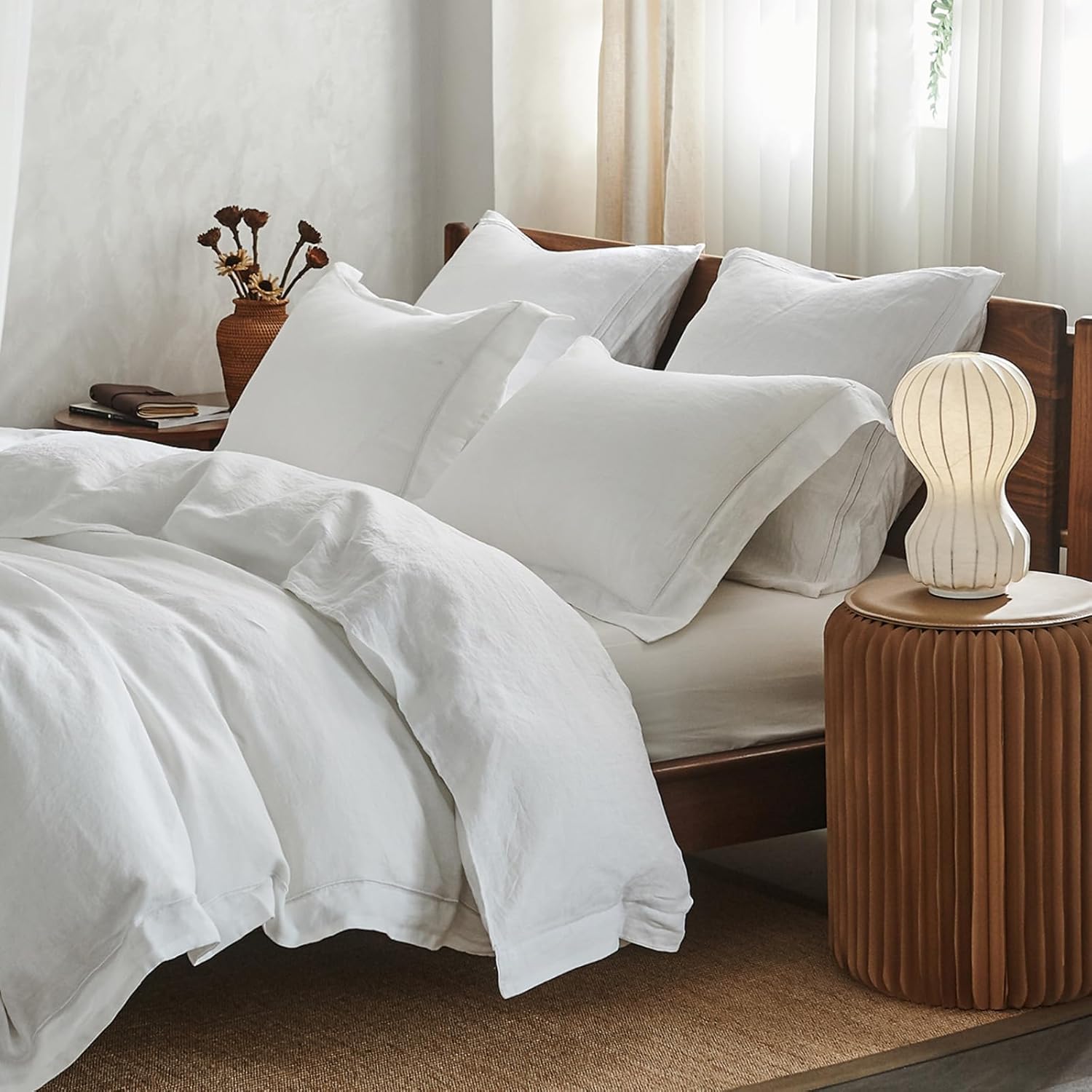 100% Washed Linen Duvet Cover Set for a Cozy Farmhouse Look