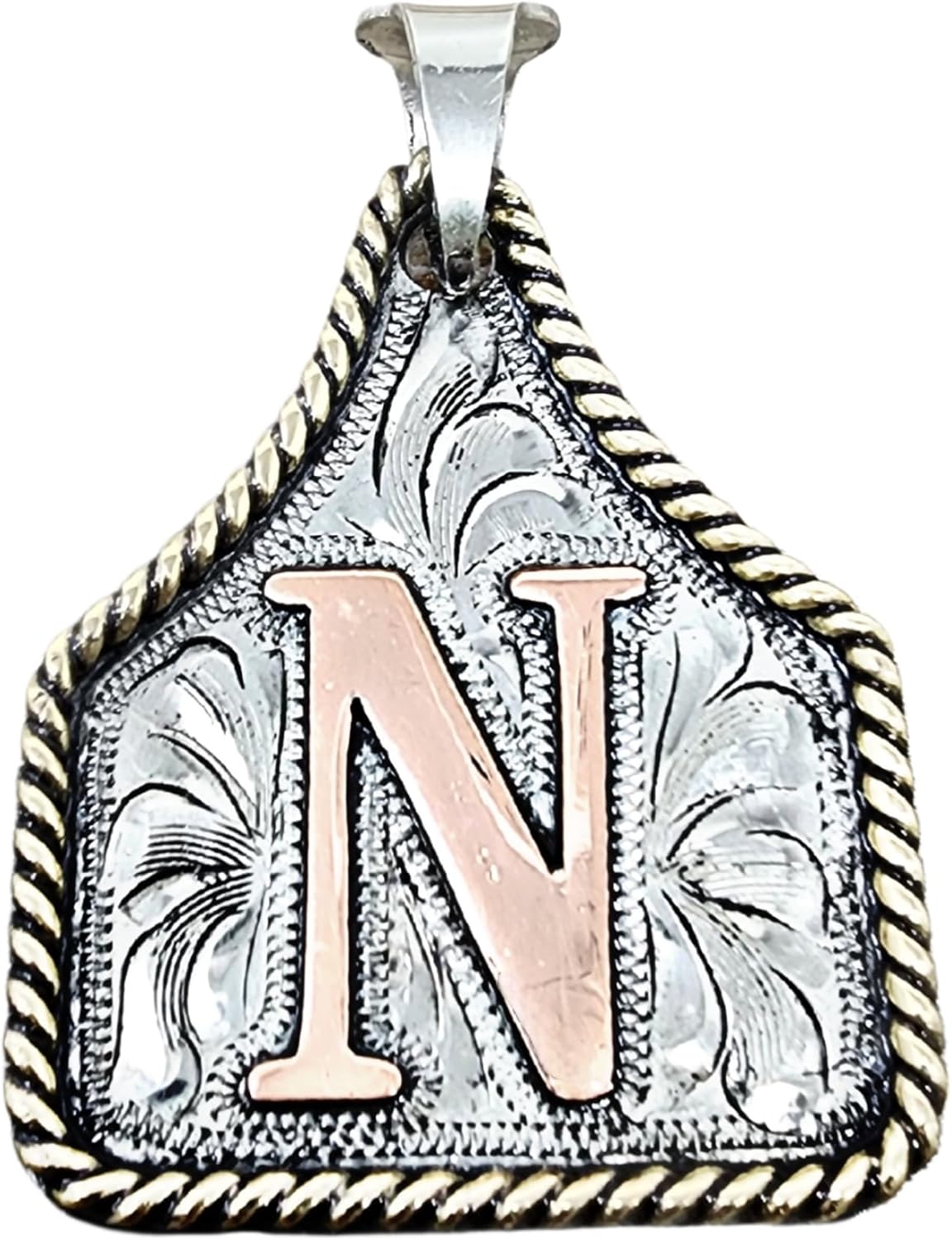 Custom Handmade Cow Tag Necklace with Copper Initial Pendant