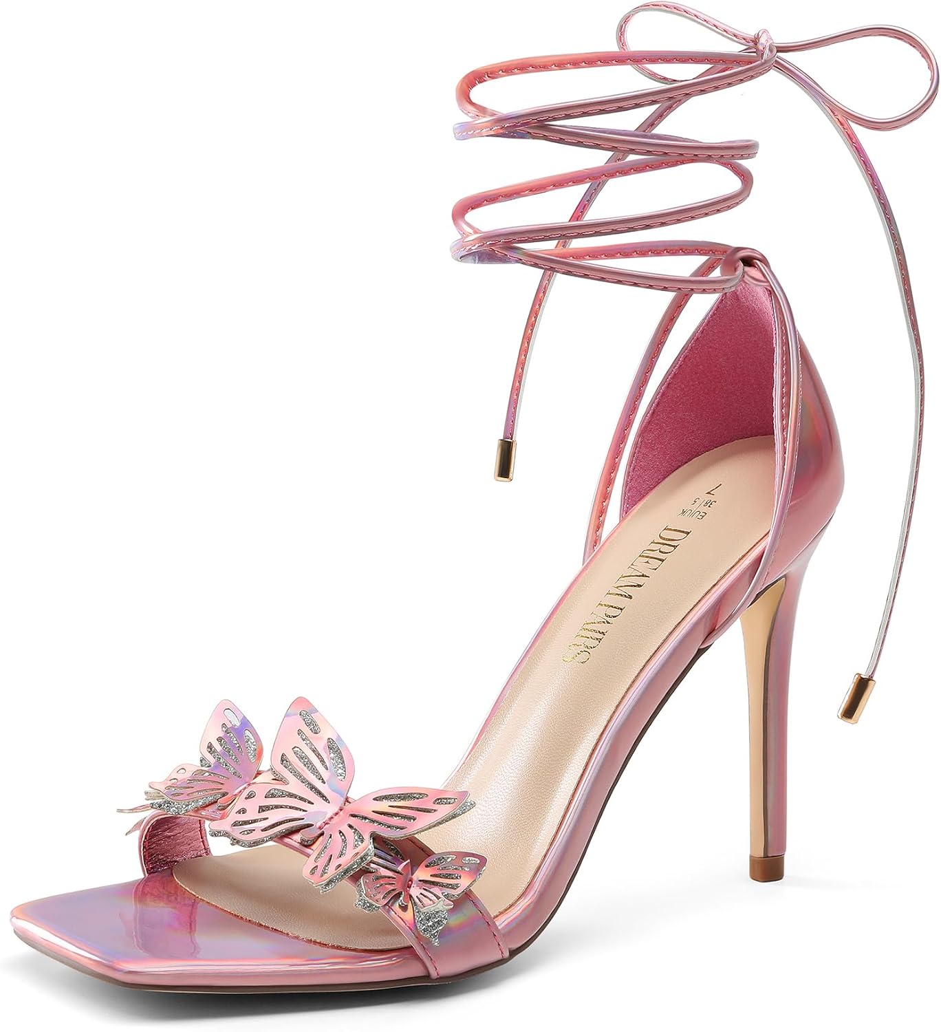 DREAM PAIRS Lace Up High Heels with Butterfly Appliques