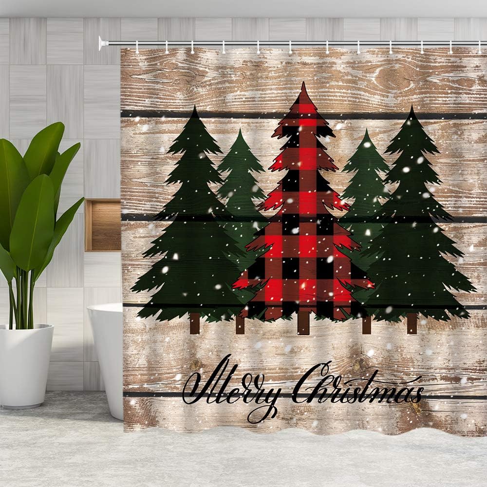 Christmas Tree Shower Curtain - Festive Farmhouse Decor