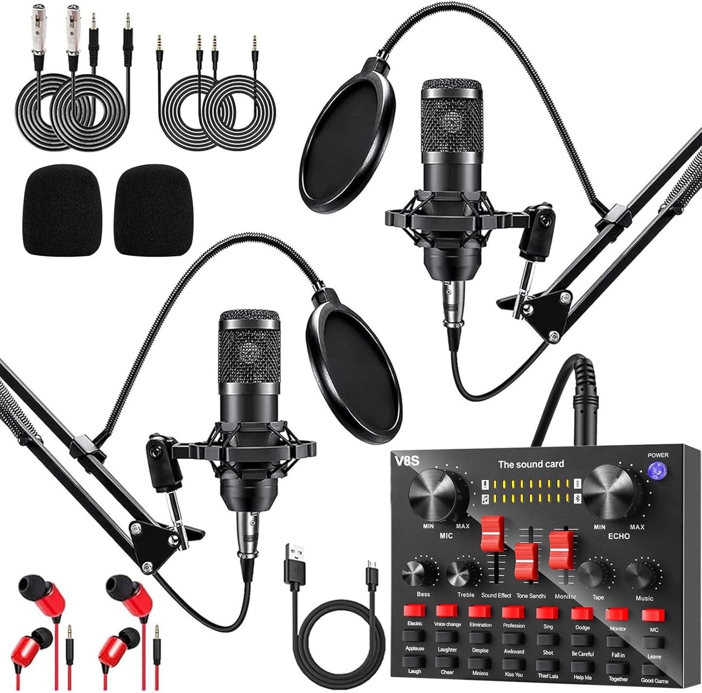 Podcast Equipment Bundle for 2 with V8K Audio Interface