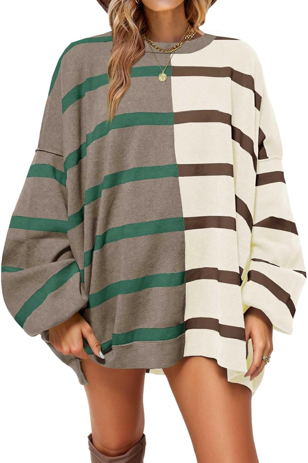 Womens Striped Pullover Sweater for Casual Fall and Winter Wear