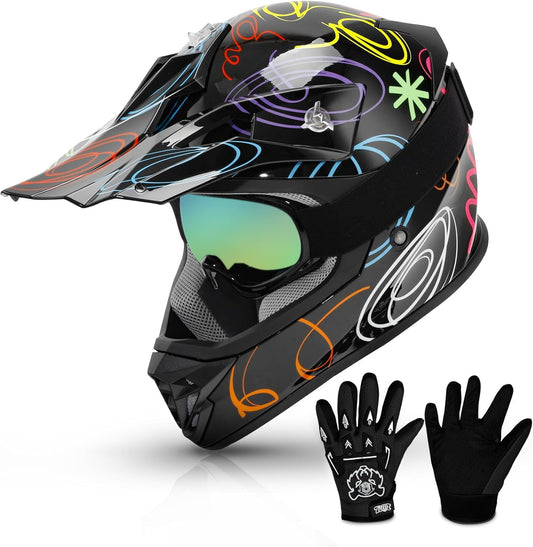 Youth Kids Dirt Bike Helmet with Goggles and Gloves for Safety