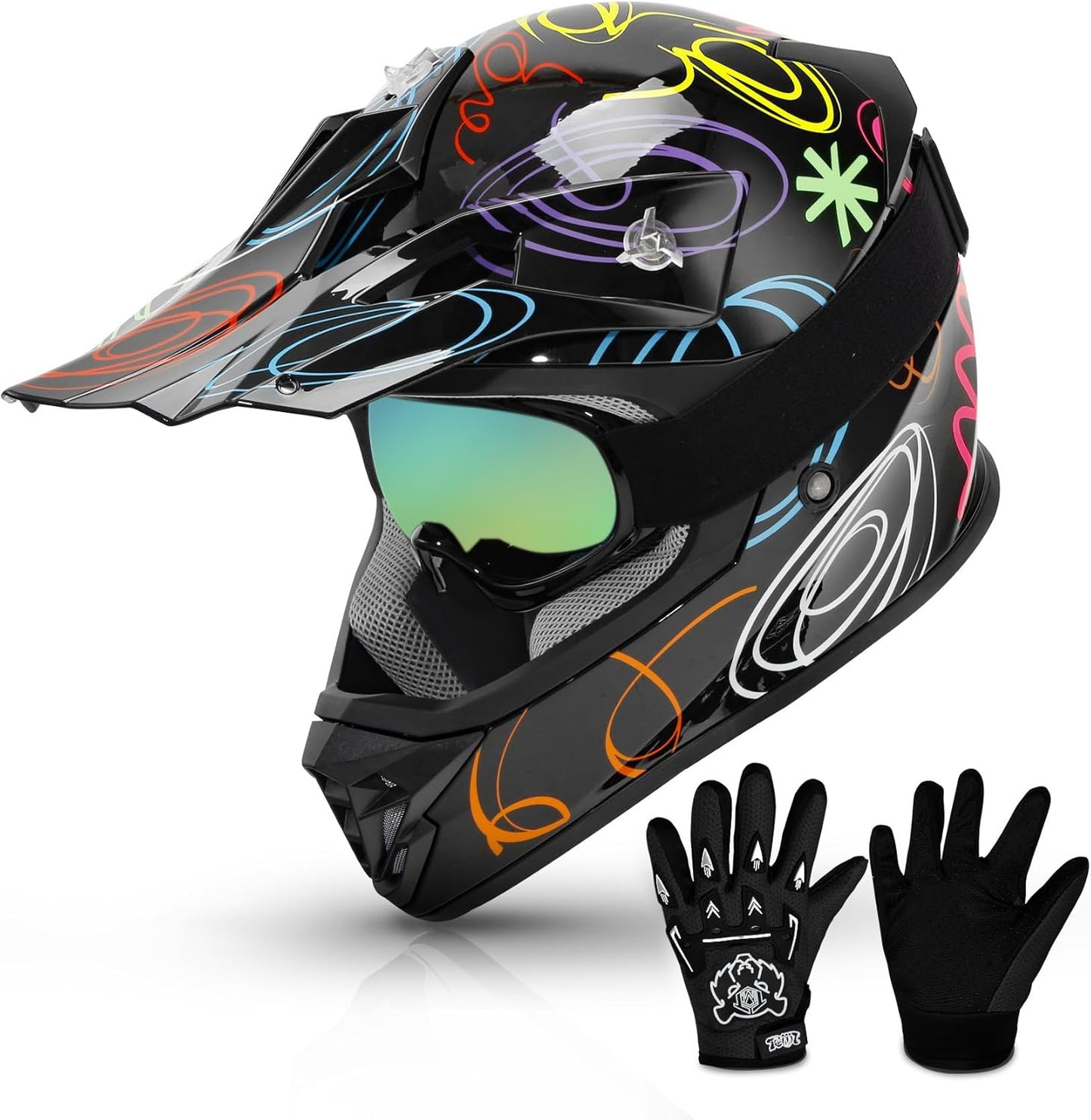 Youth Kids Dirt Bike Helmet with Goggles and Gloves for Safety