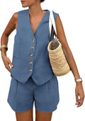 Women's Summer 2 Piece Sleeveless Vest and Shorts Set - Lightweight