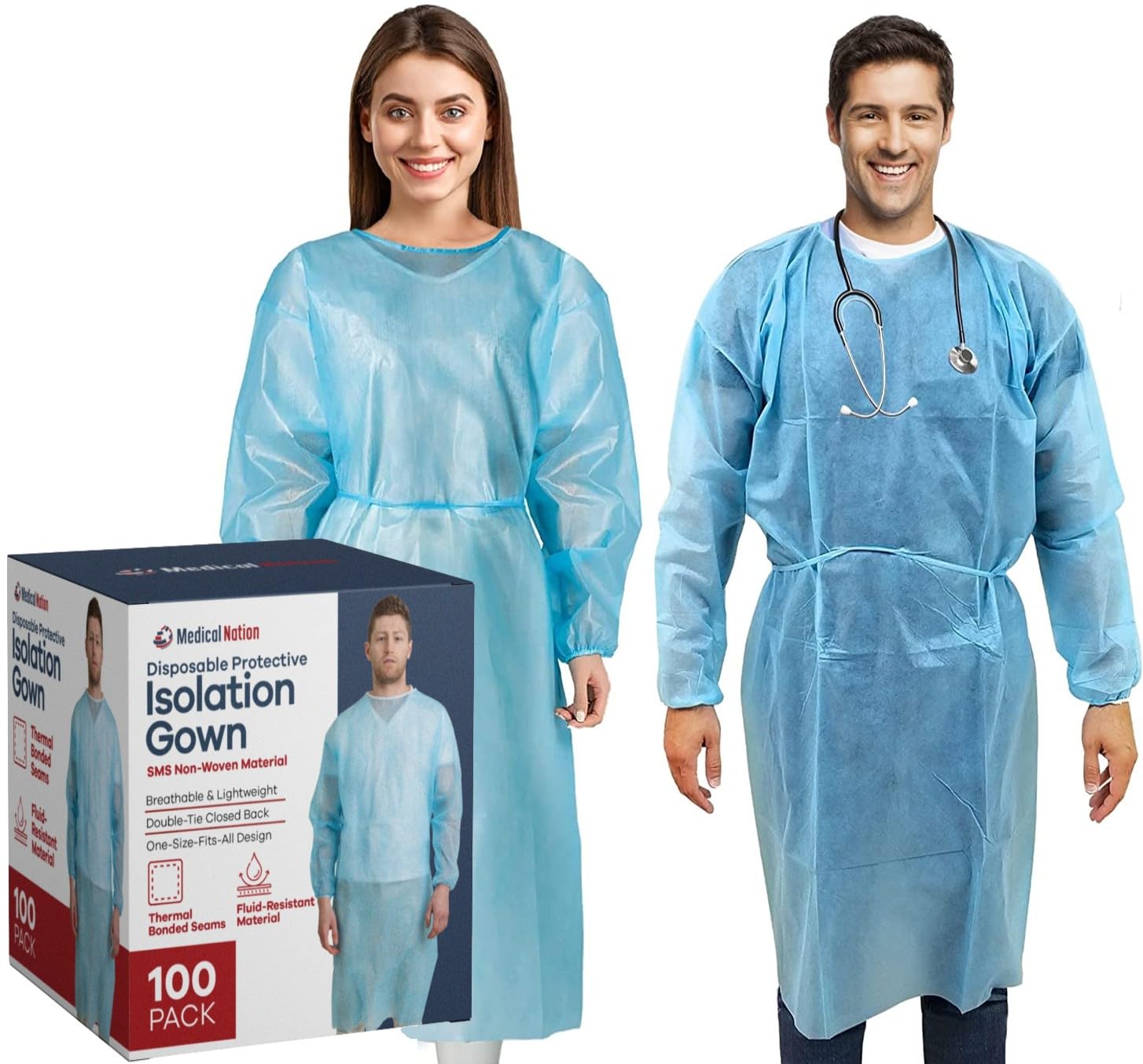 100 Pack Disposable Isolation Gowns for Medical and Dental Use