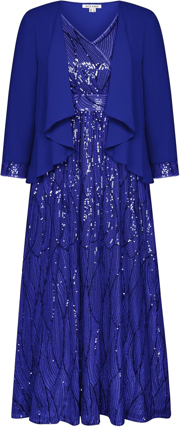 GRACE KARIN 2025 Women's Two Piece Sequin Dress for Events
