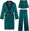 SWOMOG Men's Silk Satin Robe 3-Piece Set - Lightweight Comfort
