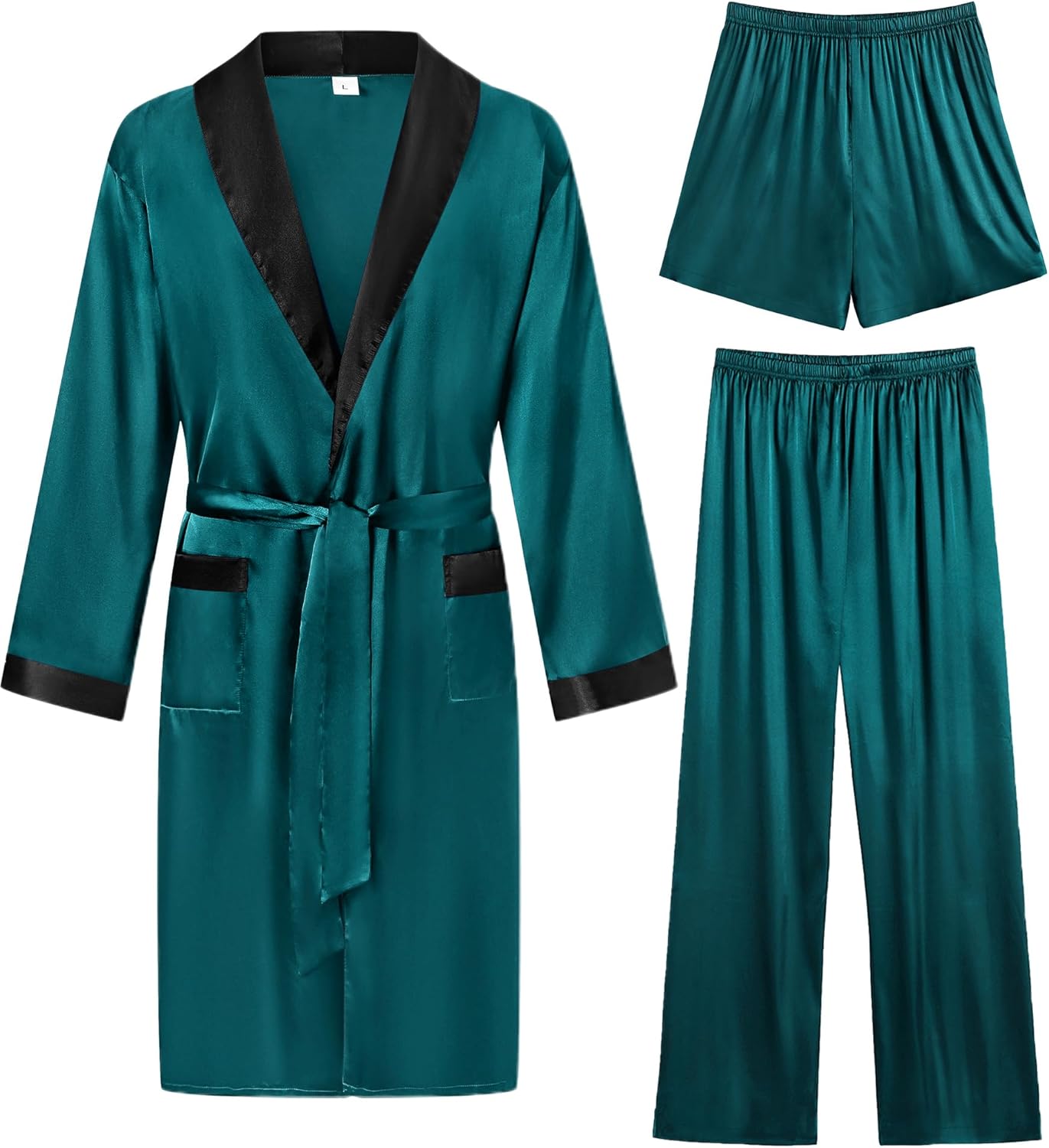 Luxurious 3 Pcs Men's Silk Satin Robe Set for Comfort and Style