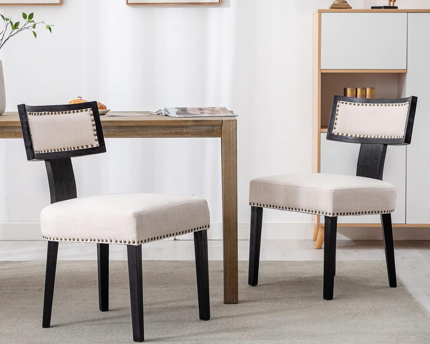 Mid Century Modern Dining Chairs Set of 2 with Nailhead Trim