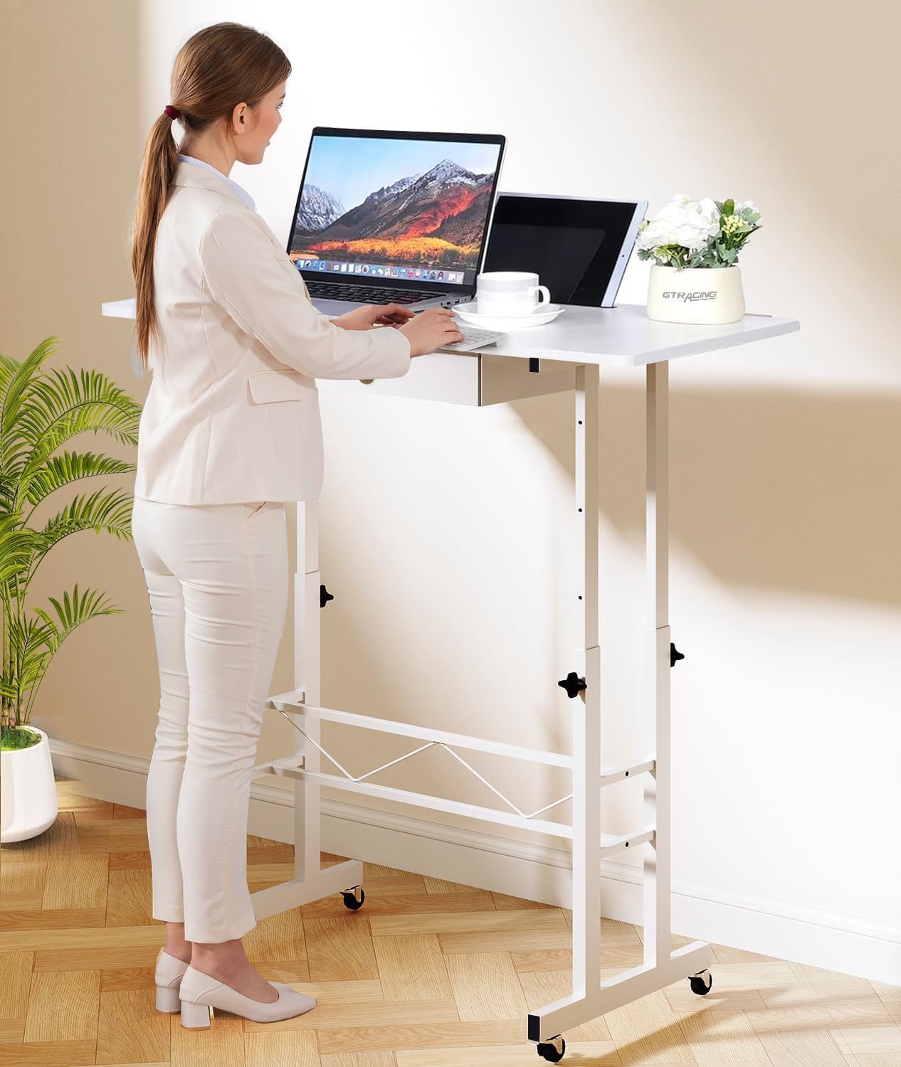 Adjustable Mobile Standing Desk by GTRACING: Compact & Convenient