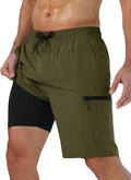 Mens Swim Trunks with Compression Liner Zipper Cargo Pockets - Quick 2