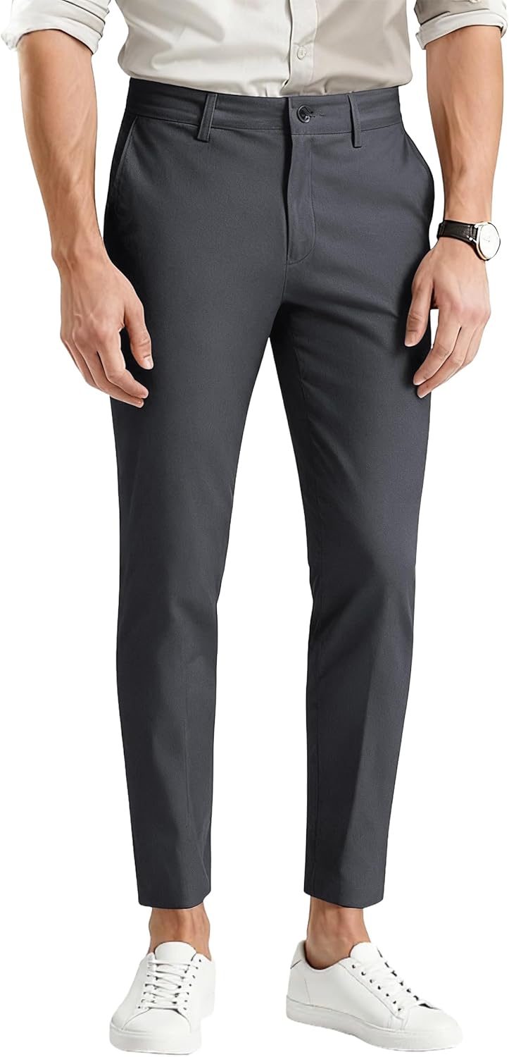 Mens Dress Pants Slim Fit Stretch Fashion Plaid Pant for Style