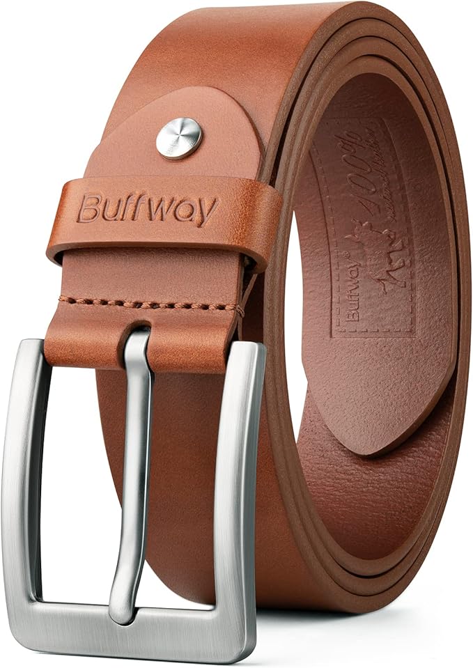 Buffway Minimalist 1.5in Full Grain Leather Belts for Men