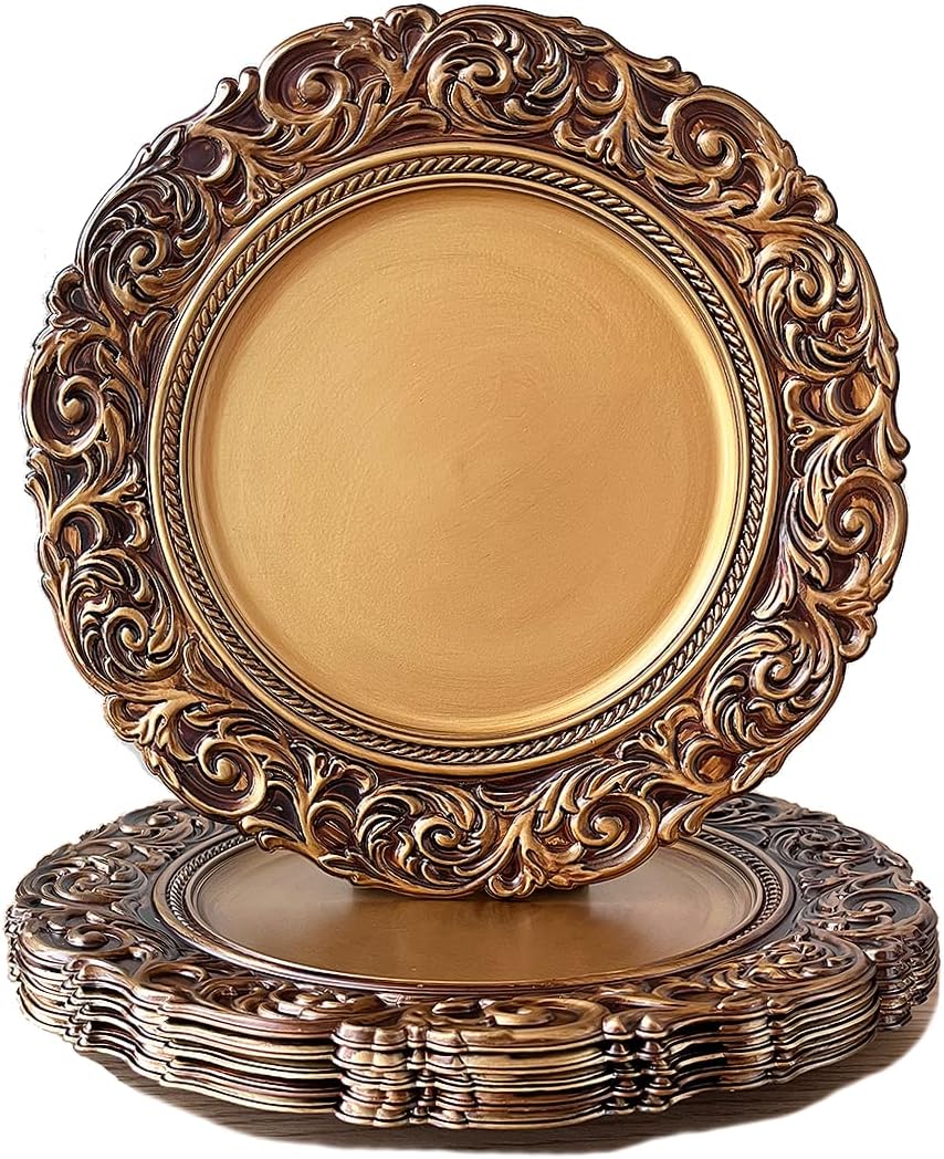 Antique Gold Charger Plates for Elegant Tableware Decor