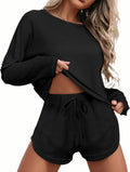 Ekouaer Womens Waffle Knit Pajama Set - Soft Lounge Shorts & Top body