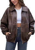 Bakyarder Womens Oversized Y2K Faux Leather Jacket - Vintage Fall