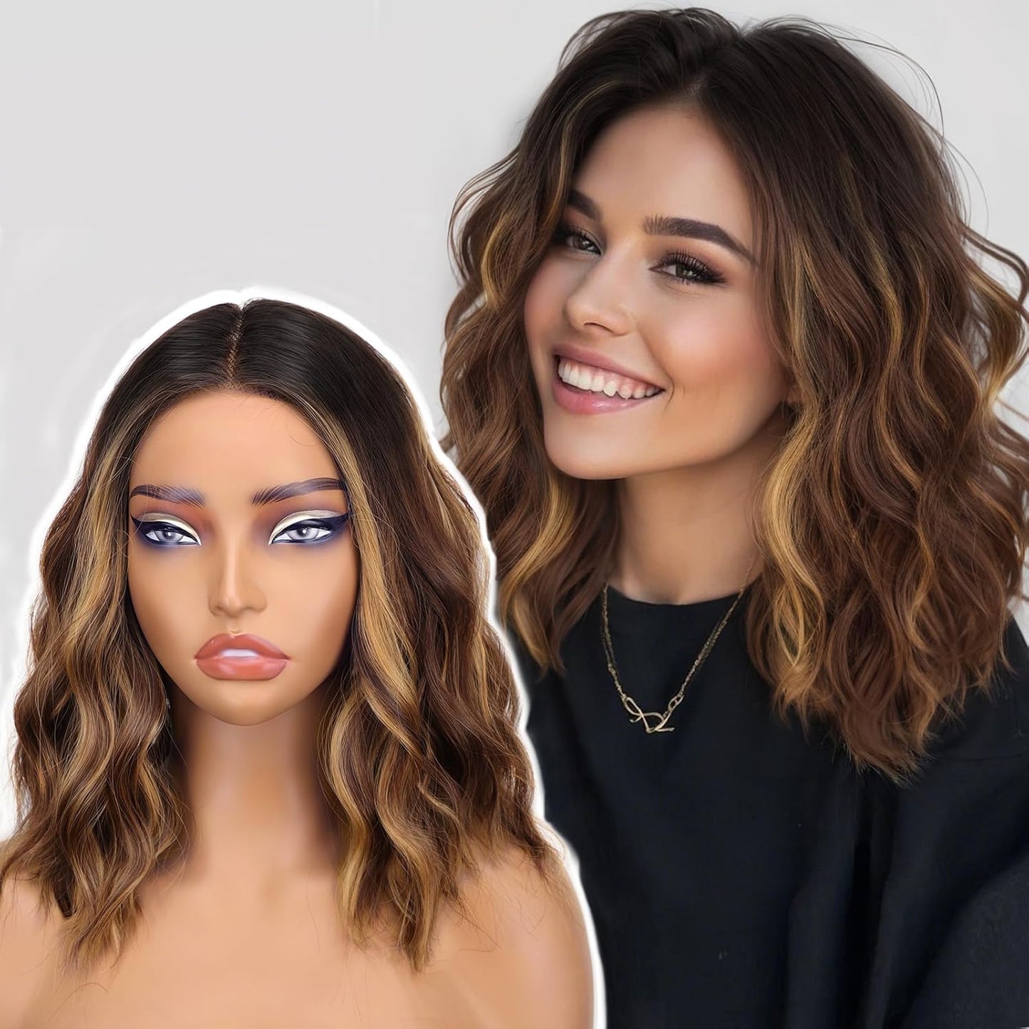 14 Inch Brown Chestnut Highlight Wigs for Women - Stylish Bob