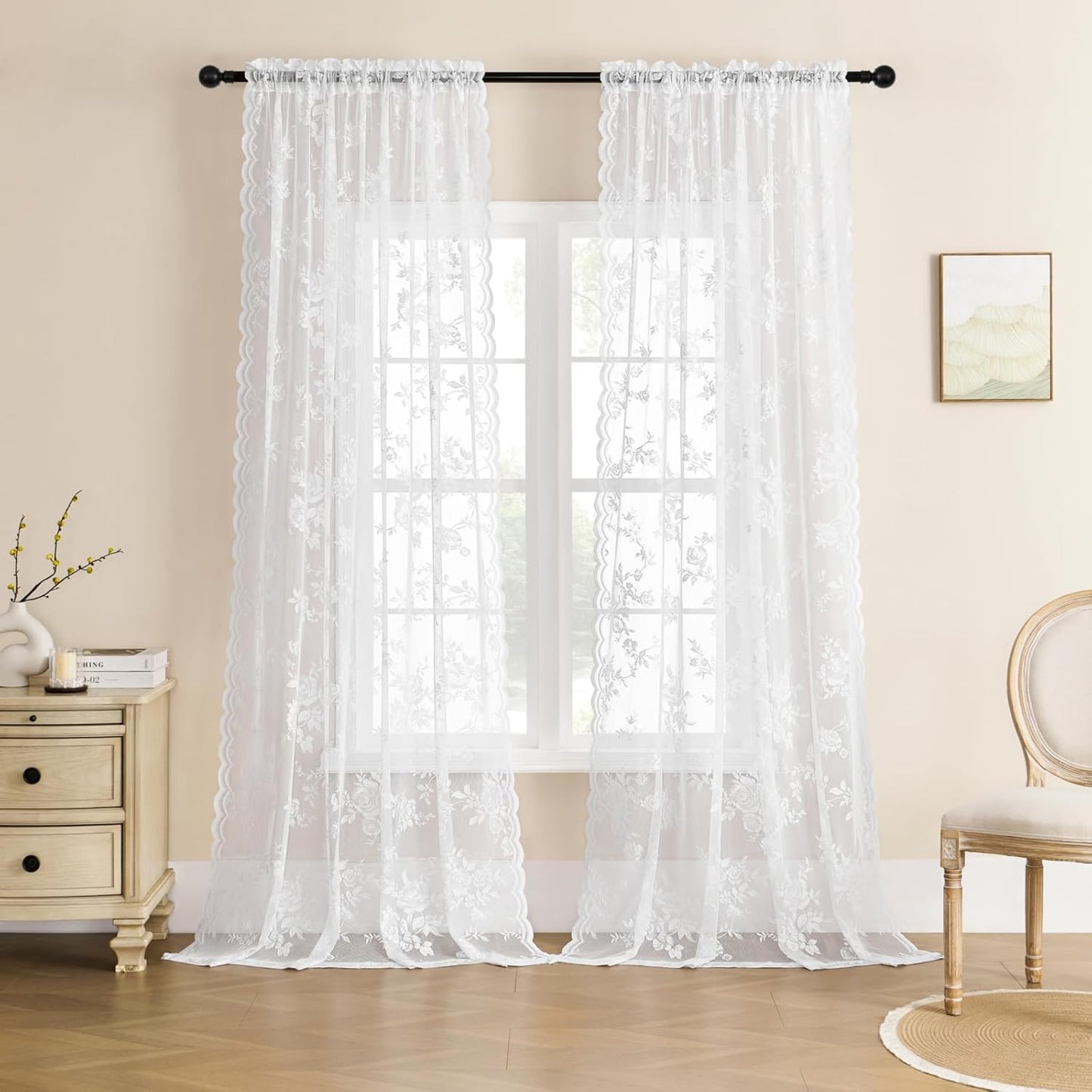 White Lace Curtains 120 Inches Long for Elegant Home Decor
